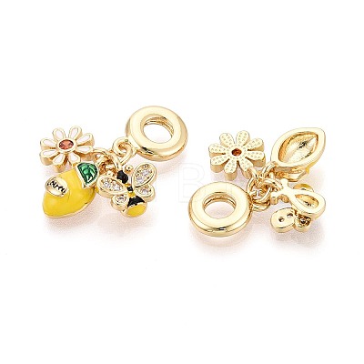 Brass Micro Pave Clear Cubic Zirconia and Enamel European Dangle Charms KK-T079-83G-1