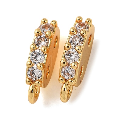 Brass Micro Pave Clear Cubic Zirconia 2-Hole Spacer Bars KK-K422-20G-1