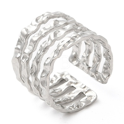 304 Stainless Steel Multi Line Open Cuff Ring for Women RJEW-M149-18P-1