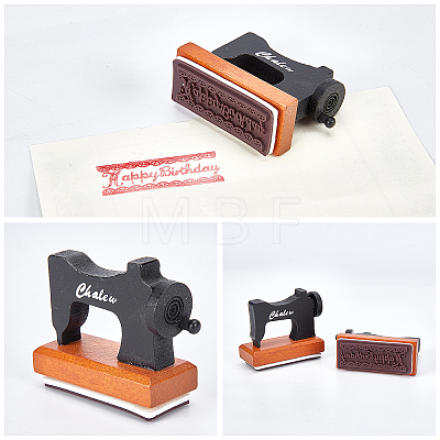 Vintage Sewing Machine Design Wooden Rubber Stamps AJEW-WH0152-14-1
