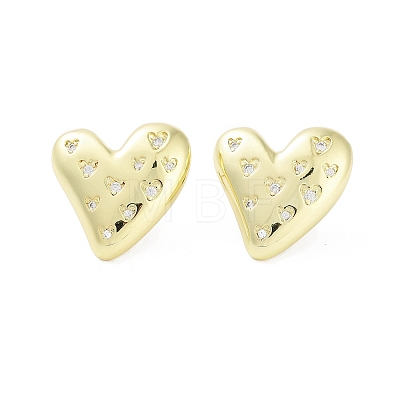 Heart Rack Plating Brass Micro Pave Cubic Zirconia Studs Earrings for Women EJEW-B047-01G-1