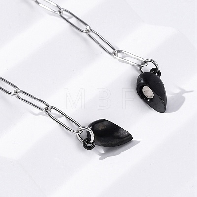 304 Stainless Steel Double-Sided Magnetic Heart Pendant Paperclip Chain Necklaces NJEW-U028-02B-1