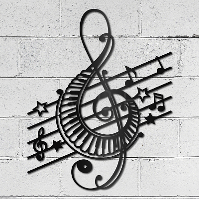 Music Note Pattern Iron Wall Signs AJEW-WH0286-035-1
