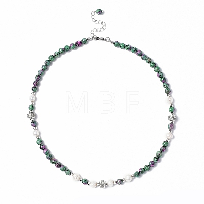 Gemstone & Natural Pearl & Glass Beaded Necklace with 304 Stainless Steel Clasp for Women NJEW-F302-05-1
