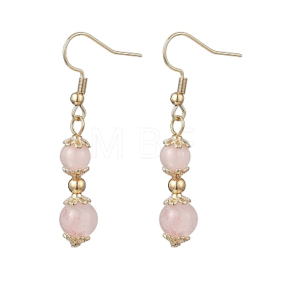 Natural Rose Quartz Round Dangle Earrings EJEW-JE06822-02-1