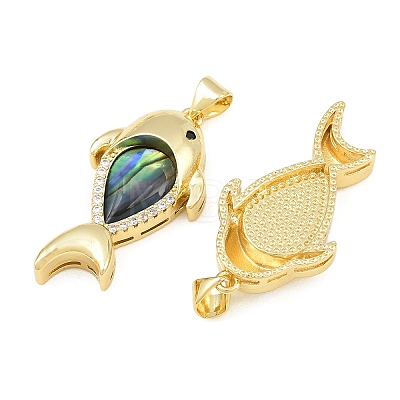 Brass Micro Pave Black Cubic Zirconia with Colorful Shell Pendants CU-CBA9482-02G-06-1