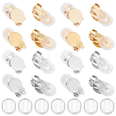 24Pcs 4 Style 304 Stainless Steel Flat Round Clip-on Earring Settings STAS-BBC0002-60-1