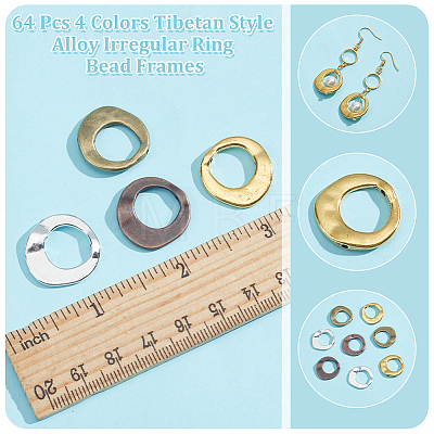  64Pcs 4 Colors Tibetan Style Alloy Irregular Ring Bead Frames FIND-NB0004-71-1