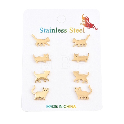 4 Pairs 304 Stainless Steel Stud Earrings EJEW-G469-02G-02-1