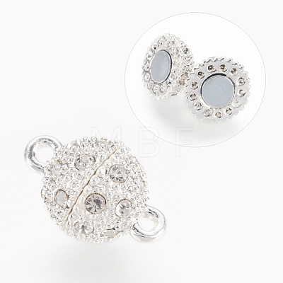 Alloy Rhinestone Magnetic Clasps with Loops X-RB-H116-2-S-1