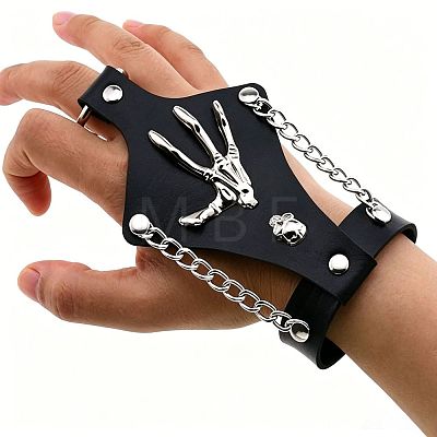 Punk Alloy Skull Skeleton Hand PU Leather Hand Harness WGCFF43-01-1