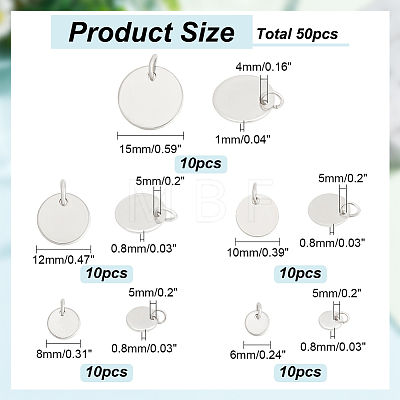  50Pcs 5 Styles 304 & 201 Stainless Steel Flat Round Tag Charms STAS-NB0001-93-1