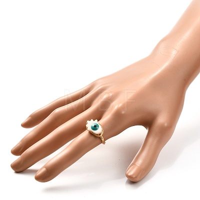 Hamsa Hand /Hand of Miriam Evil Eye Natural Shell Finger Rings for Girl Women RJEW-JR00394-04-1