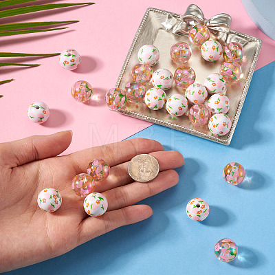 28Pcs 2 Styles Printed Opaque & Transparent Acrylic Beads OACR-TA0005-10-1