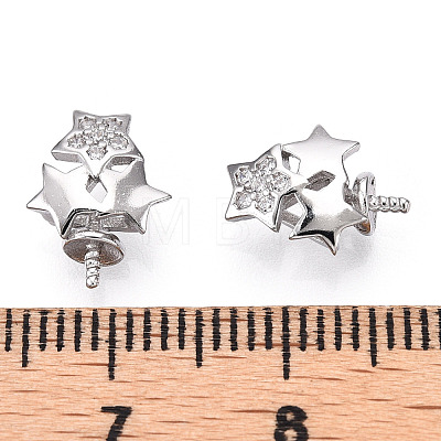 Rhodium Plated 925 Sterling Silver Micro Pave Clear Cubic Zirconia Star Charms for Half Drilled Beads STER-T007-26P-1