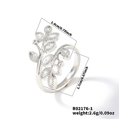 Leaf Brass Rhinestone Cuff Rings PQ0044-1-1