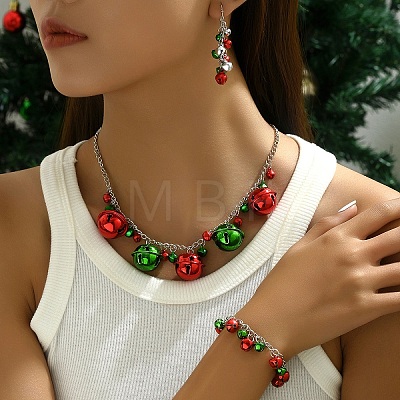 Christmas Bell Alloy Pendant Necklaces & Dangle Earrings & Charm Bracelets Sets WGF39B9-04-1