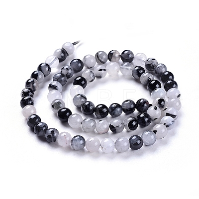 Natural Tourmalinated Quartz/Black Rutilated Quartz Beads Strands G-E558-04-6mm-1