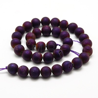 Electroplated Natural Agate Round Bead Strands G-M171-12mm-08-1