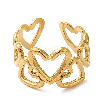 304 Stainless Steel Hollow Heart Open Cuff Rings for Valentine's Day RJEW-D012-03G-1