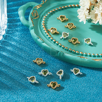 12Pcs 2 Colors Brass Pave Cubic Zirconia Heart Links Connector Charms KK-TA0003-48F-1