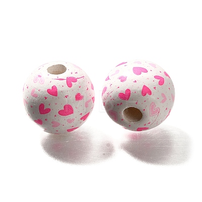 Valentine's Day Element Printed Wood Beads WOOD-R002-01-30-1