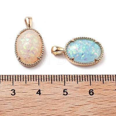 Rack Plating Brass Resin Imitate Opal Pendants KK-M013-01G-1