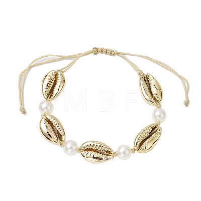 Natural Shell & Acrylic Pearl Braided Bead Bracelets for Women BJEW-JB11262-01-1