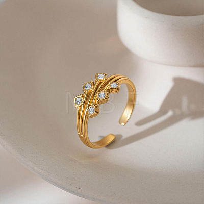 Adjustable 304 Stainless Steel & Crystal Rhinestone Cuff Open Rings for Women WG797F1-01-1