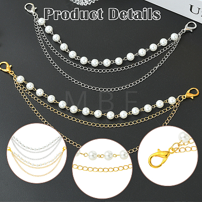 4Pcs 2 Styles Brass & Glass Pearl Bag Extender Chains HJEW-SW00360-1