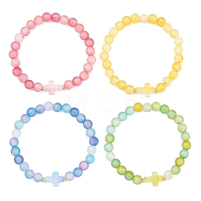 Frosted Acrylic Beads Stretch Bracelets for Women Men BJEW-JB13591-1