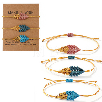 3Pcs Adjustable Handmade Waxed Cord Braided Bracelet Set for Women YD0127-2-1
