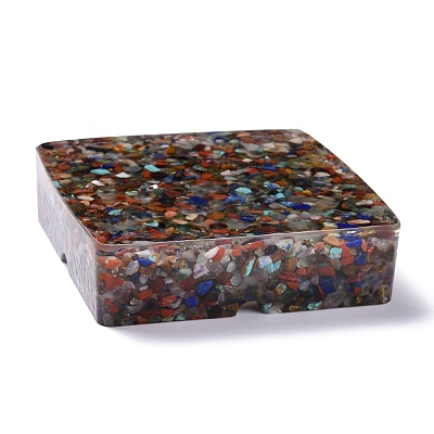 Resin with Natural Mixed Stone Chip Stones Ashtray DJEW-F015-04A-1