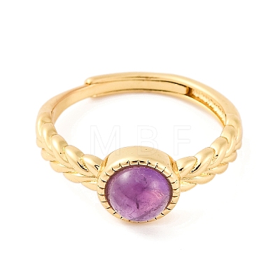 Round Natural Amethyst Adjustable Rings RJEW-Q817-03G-06-1