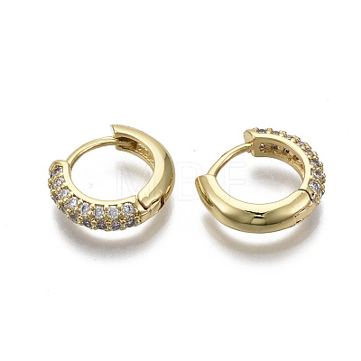 Brass Micro Pave Cubic Zirconia Huggie Hoop Earrings LS-EJEW-R144-004E-NF-1
