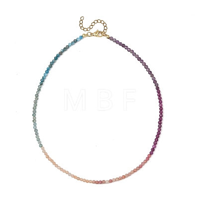 3MM Natural Apatite & Amethyst & Rhodonite & Sunstone & Ruby Faceted Round Beaded Necklaces NJEW-JN06431-1