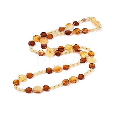 Natural Amber Flat Round and Round Beaded Necklaces NJEW-T019-11-1