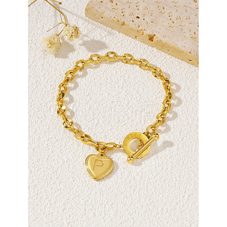 304 Stainless Steel Heart with Letter Charm Bracelets WG6E905-18-1