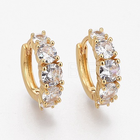 Brass Micro Pave Clear Cubic Zirconia Huggie Hoop Earrings LS-EJEW-L231-40G-1