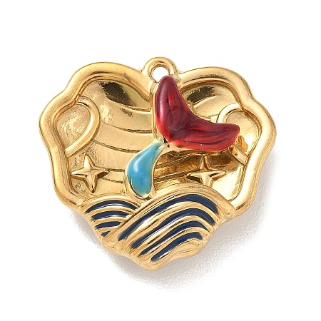 Hollow 304 Stainless Steel Two Sides Enamel Pendants STAS-L316-17G-02-1