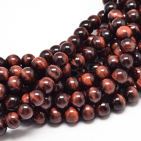 Natural Red Tiger Eye Round Bead Strands G-P072-52-6mm-1