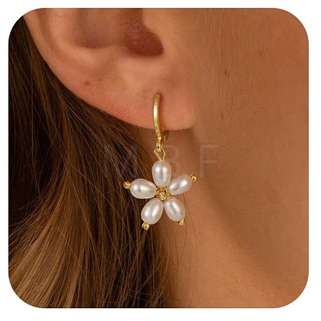Plastic Pearl Five-Petal Flower Dangle Earrings WGF688D-01-1