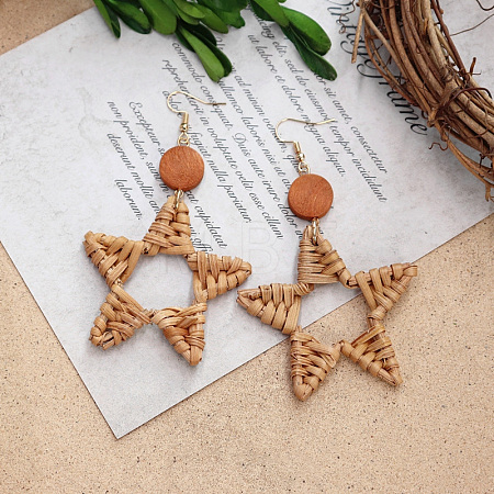 Bohemian Wood & Rattan Wood Woven Dangle Earrings WG8783F-06-1