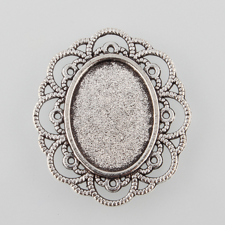 Tibetan Style Alloy Flower Tray Cabochon Settings TIBE-M021-07AS-1
