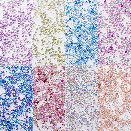 240G 8 Colors AB-Color Plated DIY 3D Nail Art Decoration Mini Glass Beads EGLA-CD0001-06-1