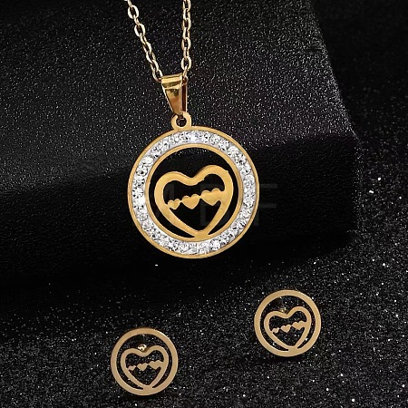 Ring 201 Stainless Steel Crystal Rhinestone Pendant Necklaces & Stud Earrings Sets FS-WGA12F6-03-1