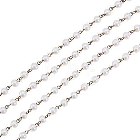 Handmade Round Glass Pearl Beads Chains for Necklaces Bracelets Making AJEW-JB00035-02-1
