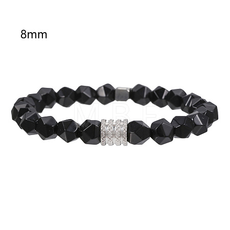 Polygon Natural Black Agate Beaded Stretch Bracelets WG9FB4D-01-1