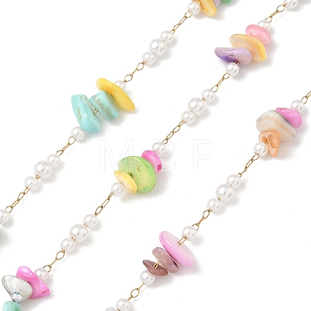 Handmade Natural Shell & ABS Imitation Beaded Chains CHS-F025-13G-02-1