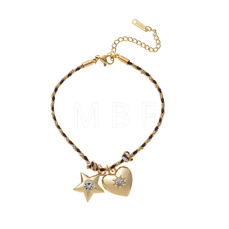 304 Stainless Steel Enamel & Rhinestone & Glass & Cotton Cord Charm Bracelets FS-WGBC5B1-03-1